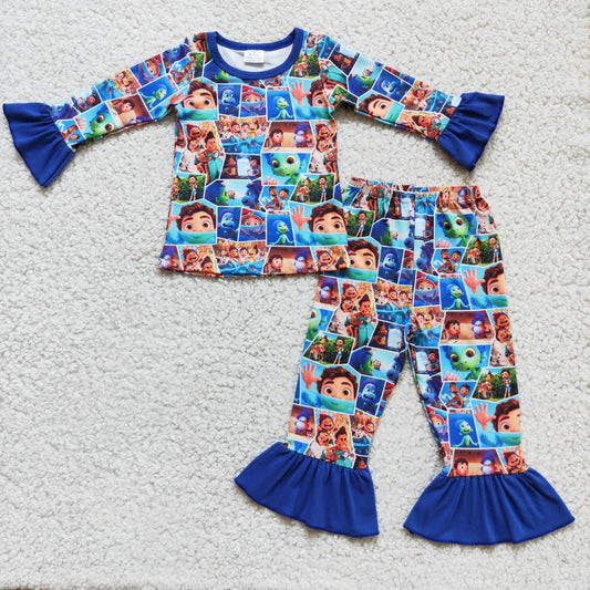 6 A17-19Cute sea long sleeve girl pajamas fall winter sleepwear