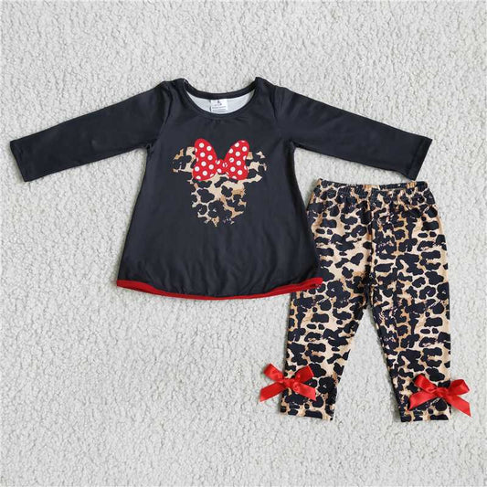 6 A15-17Black leopard bow print tunic leggings girls boutique clothing