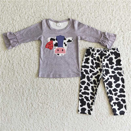 6 A5-1Cow print grey shirt leggings set girls boutique clothing