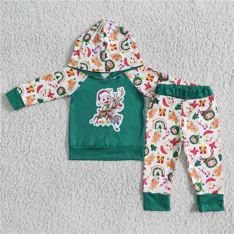 6 B6-39 cocomelon Christmas long-sleeved trousers and hooded suit