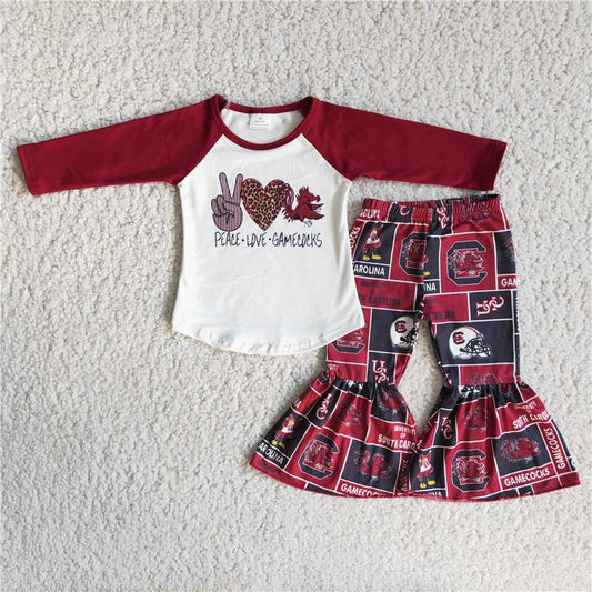 6 A12-16Peace love girls team bell bottom pants set