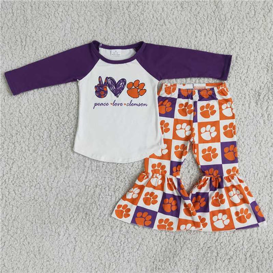 6 A15-27Peace love purple long sleeve girls team set
