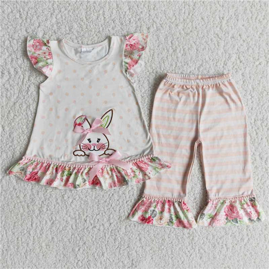 E6-18 Bunny Easter Embroidered capris sets