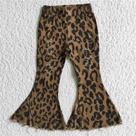 B3-28  Baby girls Denim leopard pants Jeans