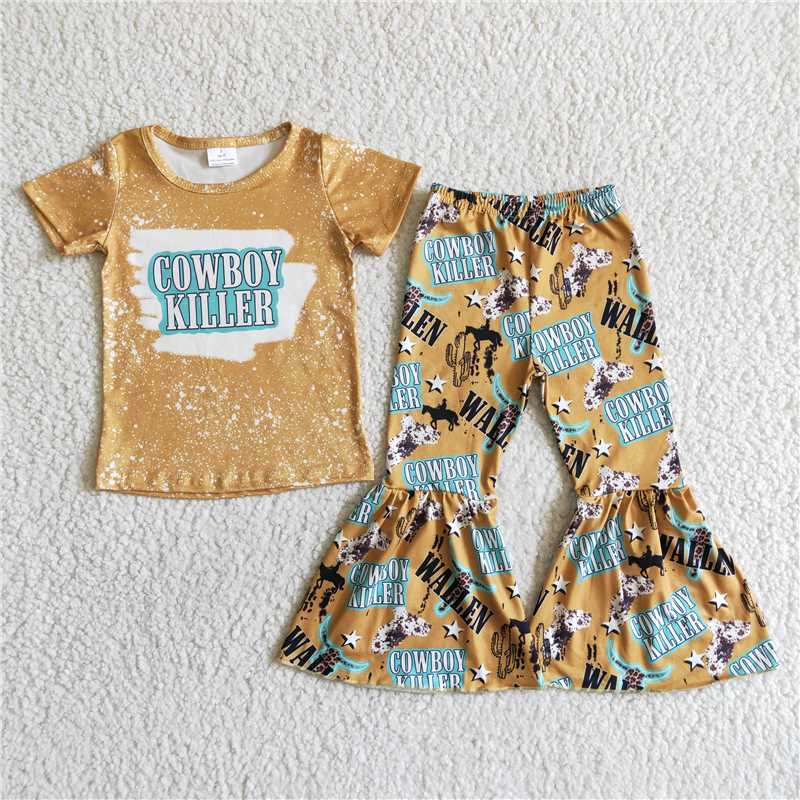 C3-28   Baby Girls western cowboy bell pants clothes sets