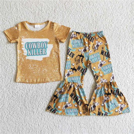 C3-28   Baby Girls western cowboy bell pants clothes sets