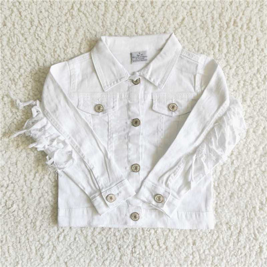 6 A32-28  Baby girls white tassel white denim jackets