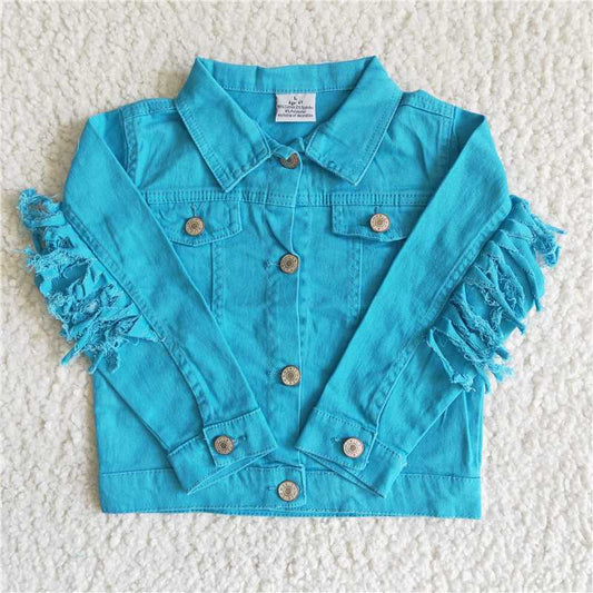 6 A32-29  Baby girls tassel blue denim jackets