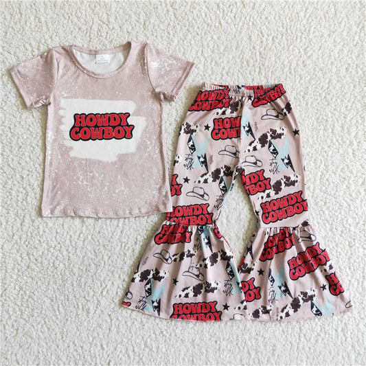C3-30 Baby Girls western howdy cowboy spring bell pants clothing sets