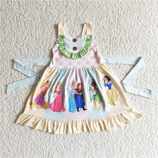 GSd0018  Baby girls cartoon princess strap summer knee length dresses