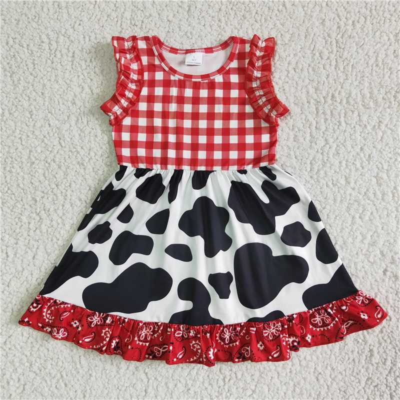 GSD0015 Red mesh milk pattern small flying sleeve dress