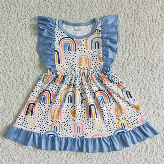 GSD0016 Blue polka dot small flying sleeve dress