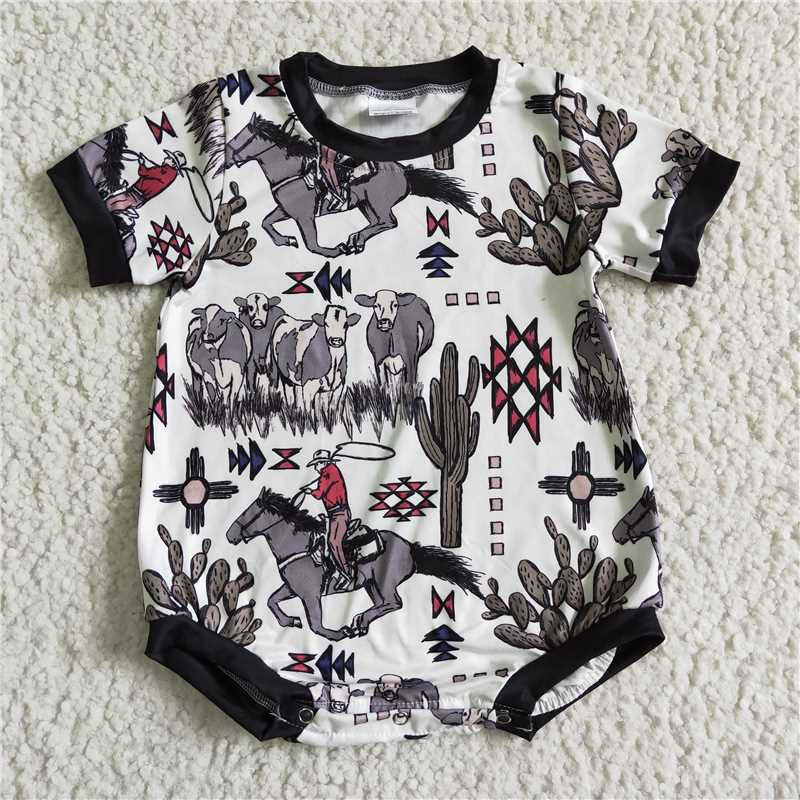 SR0013 Baby boys horse cow western rompers