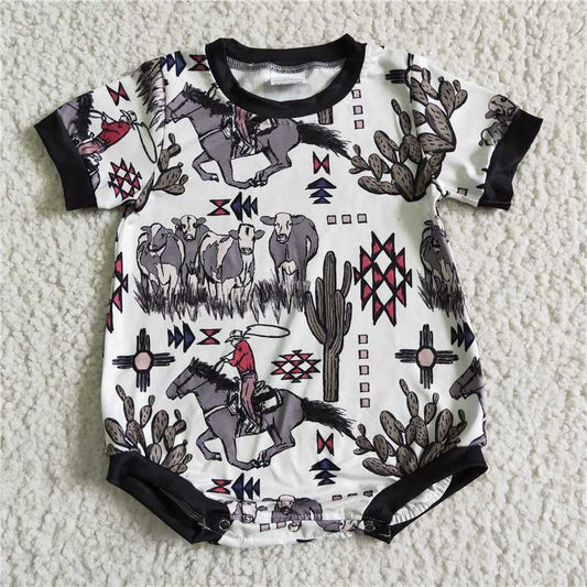 SR0013 Baby boys horse cow western rompers