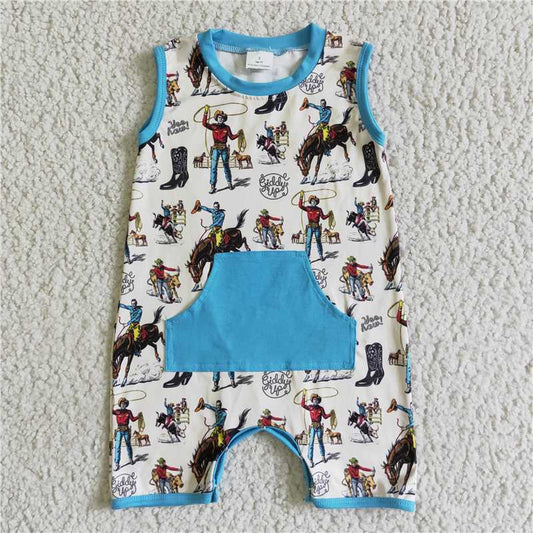 SR0043 Baby boys summer western sleeveless rompers