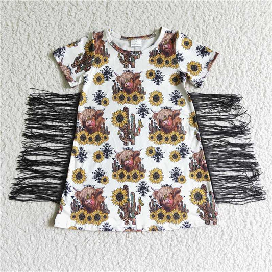 GSD0084  Highland cow sunflower tassels girls western dresses