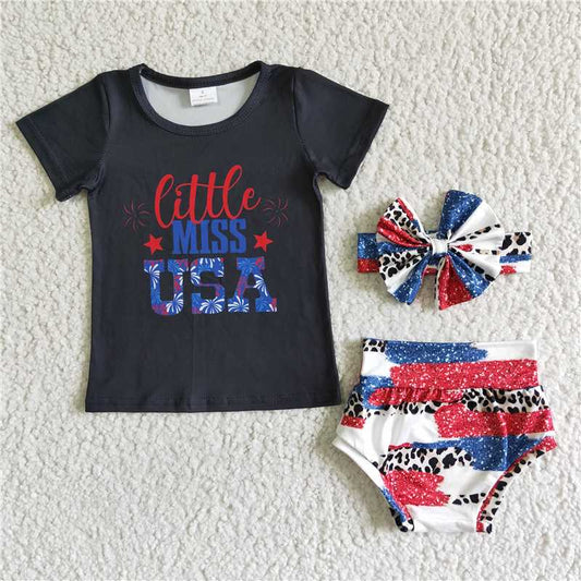 NC0007  Baby girls fourth of july little miss usa bummie sets(can choose headband here)
