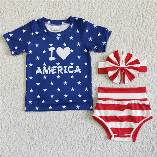 GBO0039  Baby girls 4th of july bummie sets(can choose headband here)