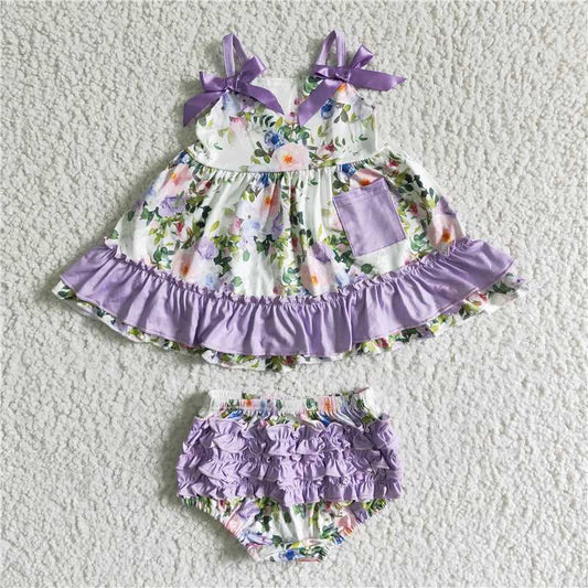 GBO0038  Baby girls floral purple swing bummie sets