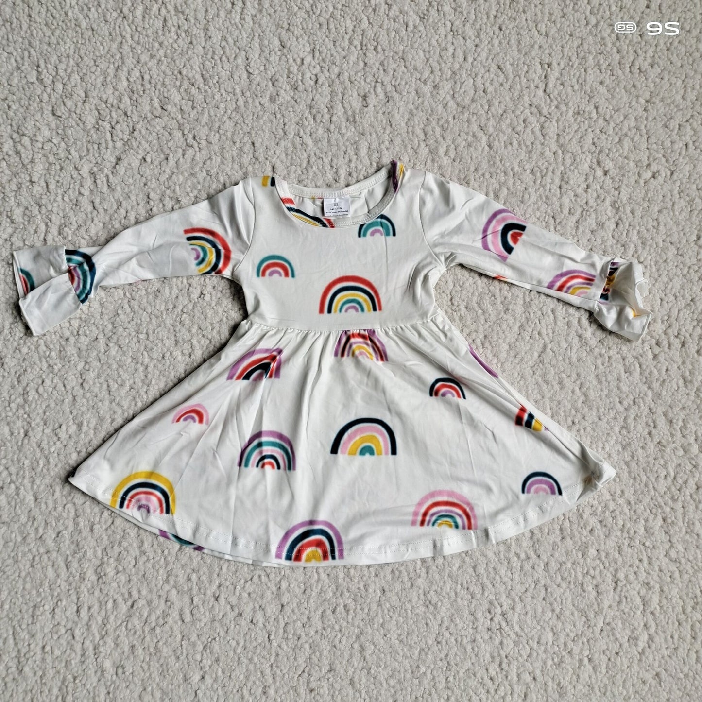 9.22 RTS NO MOQ（In stock）	G3-12-1'\ Baby Girls Winter Dress Rainbow White Long Sleeve Dress