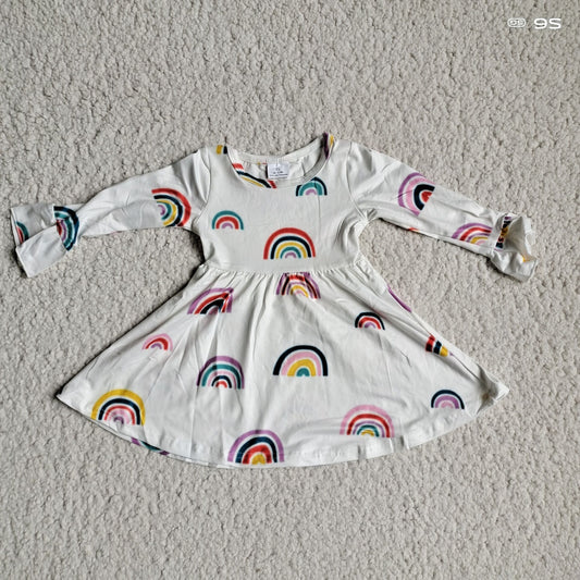 9.22 RTS NO MOQ（In stock）	G3-12-1'\ Baby Girls Winter Dress Rainbow White Long Sleeve Dress