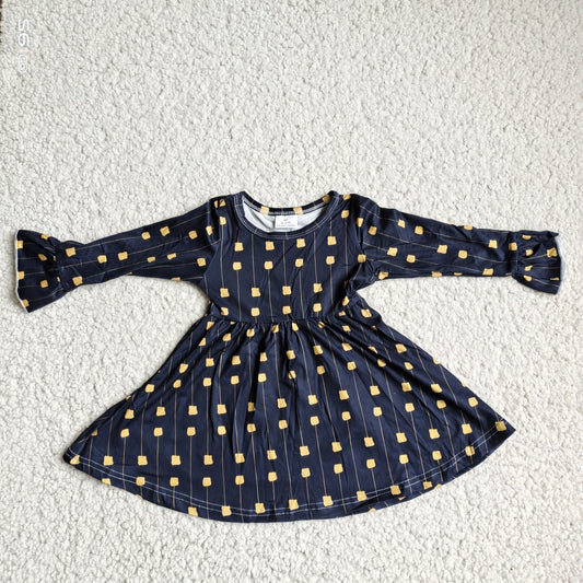 9.26 RTS NO MOQ（In stock）G3-12-1*/; Baby Girls Winter Dress Yellow square black long-sleeved dress