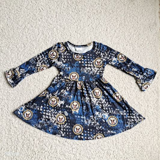 10.4 RTS NO MOQ（In stock）G3-12-2* Baby Girls Winter Dress Police logo blue and white long-sleeved dress