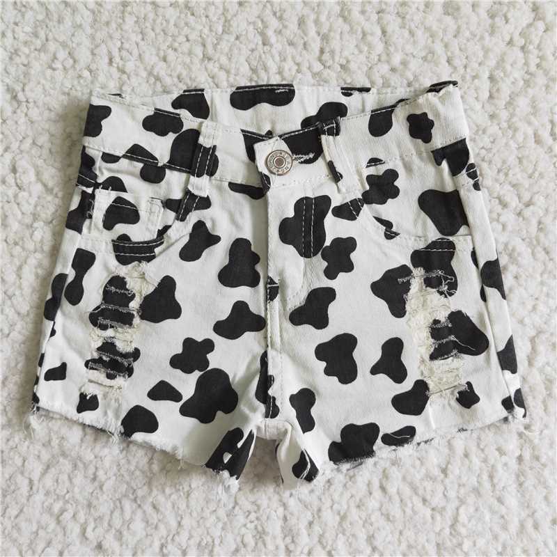 SS0027  Baby Girls cow print summer denim shorts