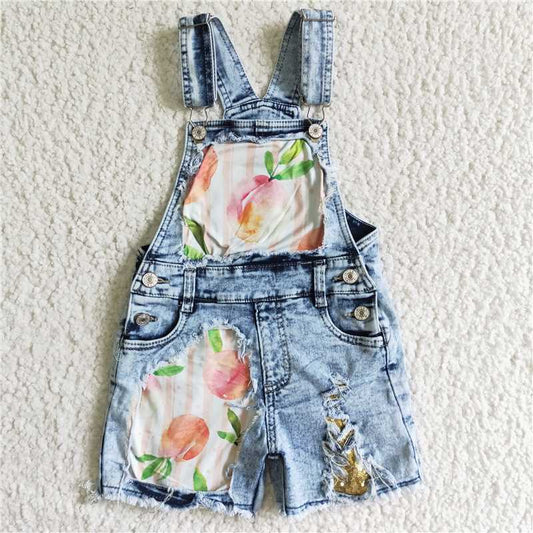 SS0022  baby girls peach denim summer shorts overall
