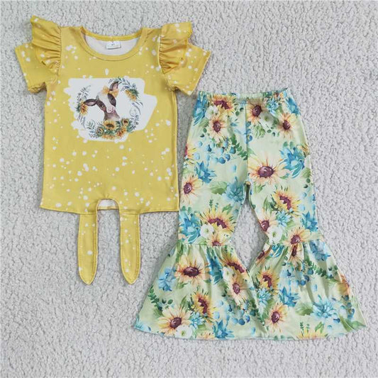 GSPO0089 Cow sunflower yellow short-sleeved trousers suit