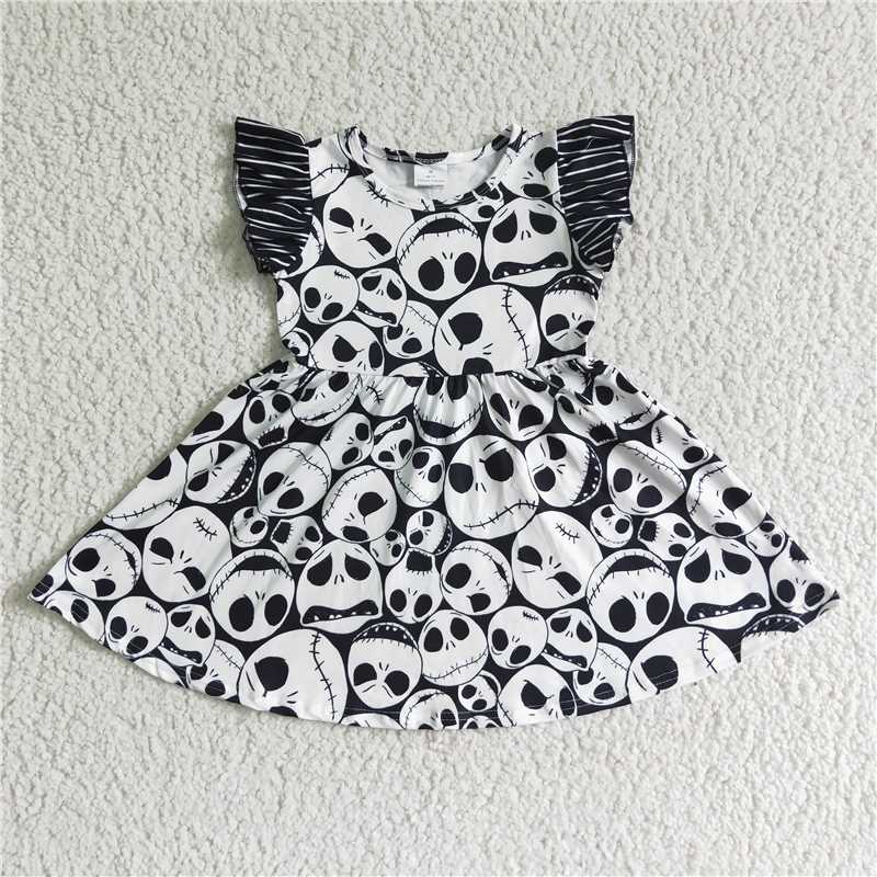 GSD0107  Flutter sleeve skull baby kids Halloween dresses