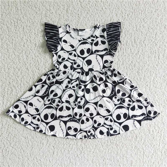 GSD0107  Flutter sleeve skull baby kids Halloween dresses