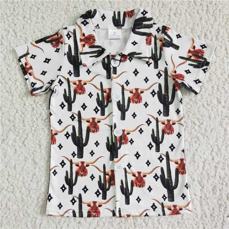 BT0014   Baby Boys western buttons up cactus cow shirts