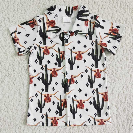 BT0014   Baby Boys western buttons up cactus cow shirts