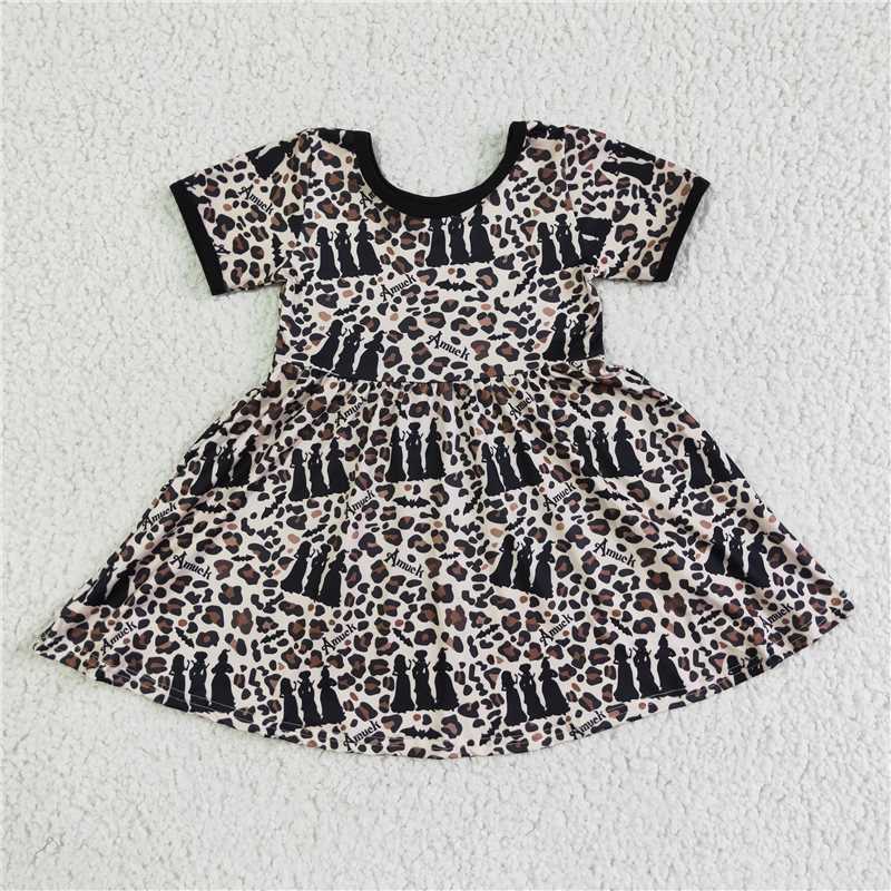GSD0105  Short sleeve leopard witches baby girls twirl Halloween dresses