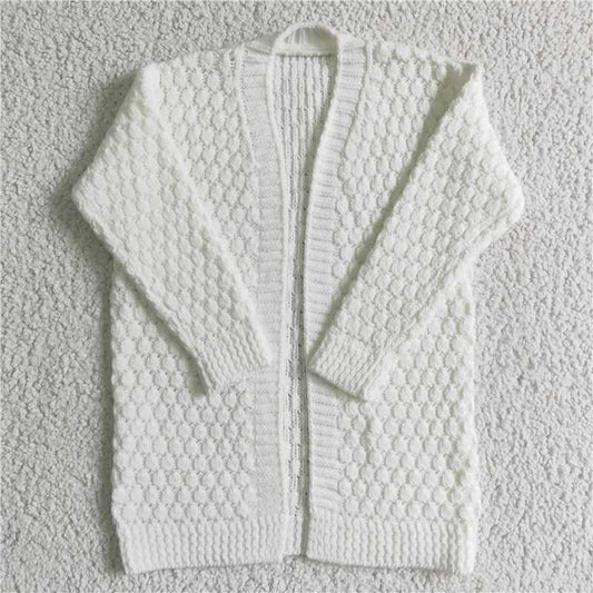 GT0007  Baby Girls white color long cardigan sweater