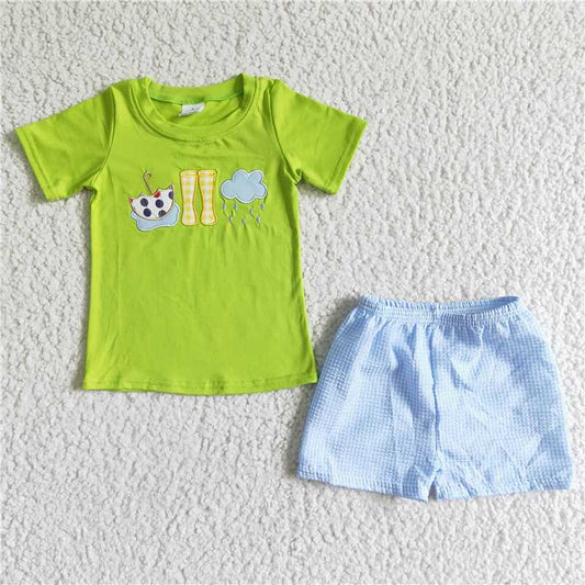 BSSO0082 Baby boys blue umbrella rain boots summer shorts sets