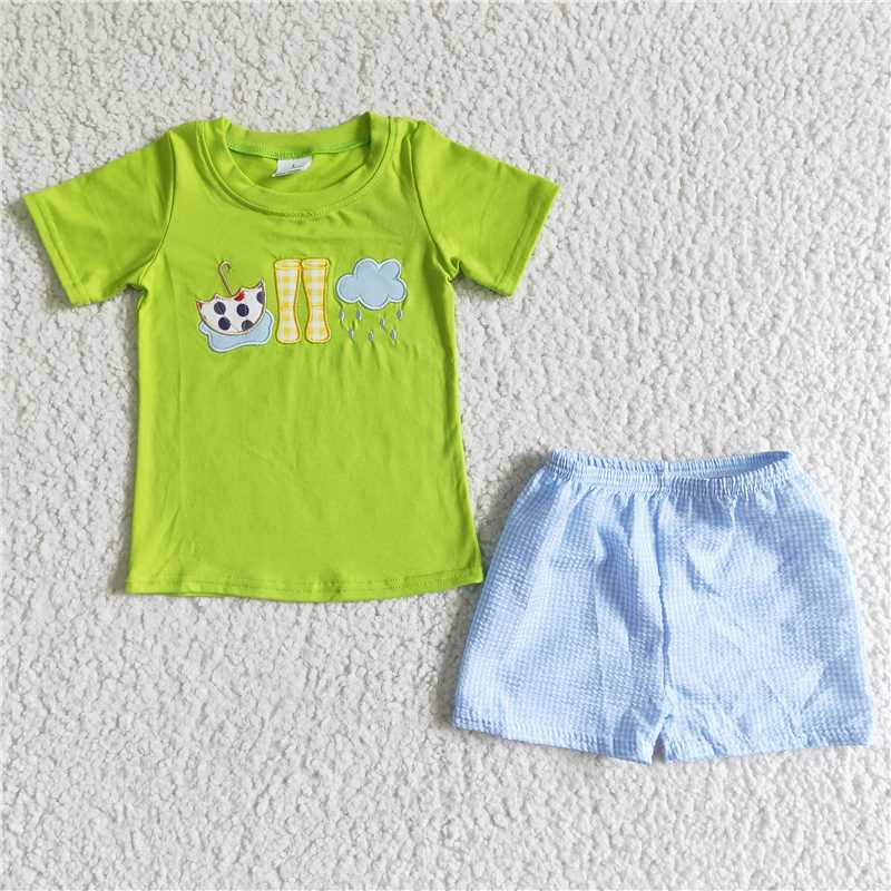 BSSO0082 Baby boys blue umbrella rain boots summer shorts sets