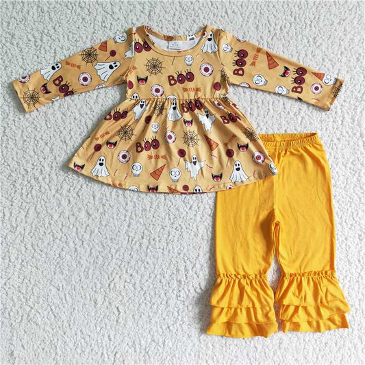 GLP0044Ghost boo tunic ruffle pants girls Halloween outfits