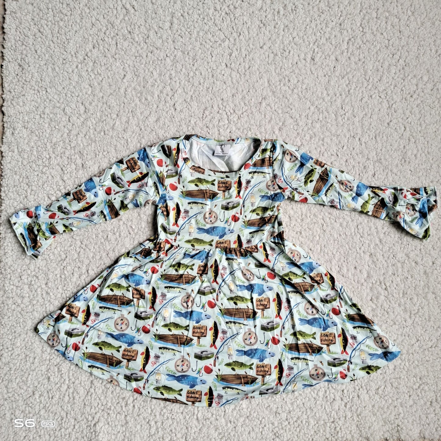 9.25 RTS NO MOQ（In stock）G4-12-1, Baby Girls Winter Dress Small boat fish long sleeve dress