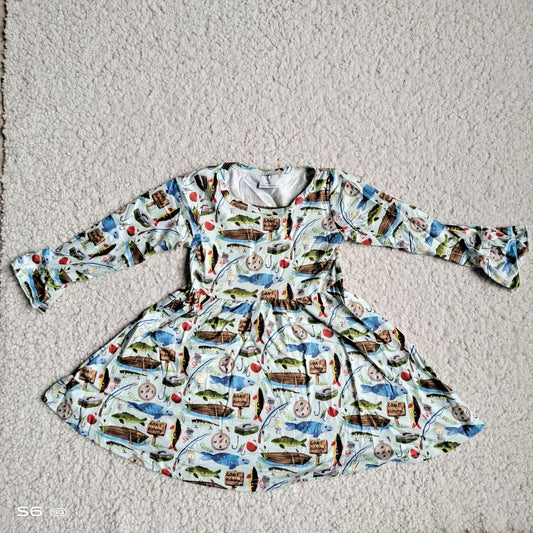 9.25 RTS NO MOQ（In stock）G4-12-1, Baby Girls Winter Dress Small boat fish long sleeve dress