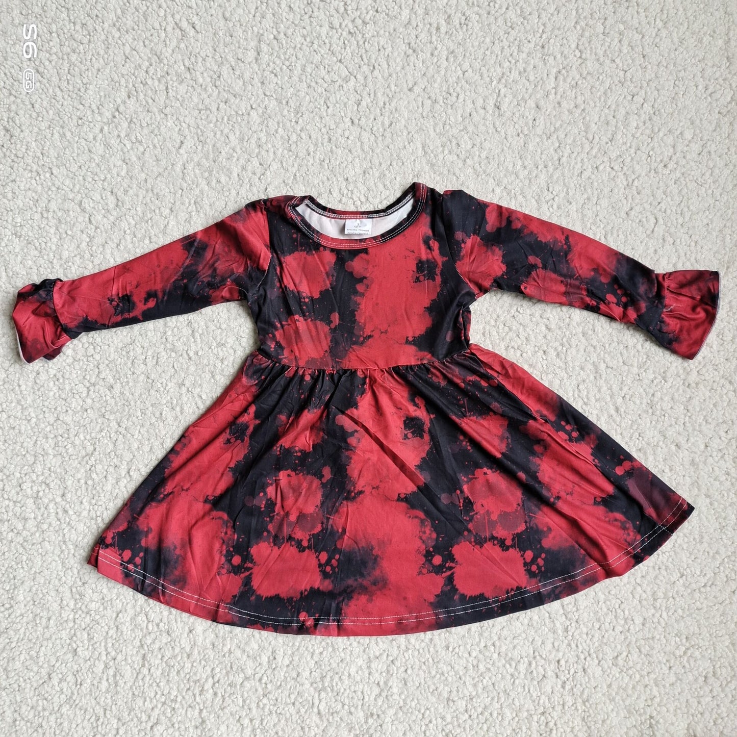 9.25 RTS NO MOQ（In stock）G4-12-1*. Baby Girls Winter Dress Dark red and black mixed long-sleeved dress
