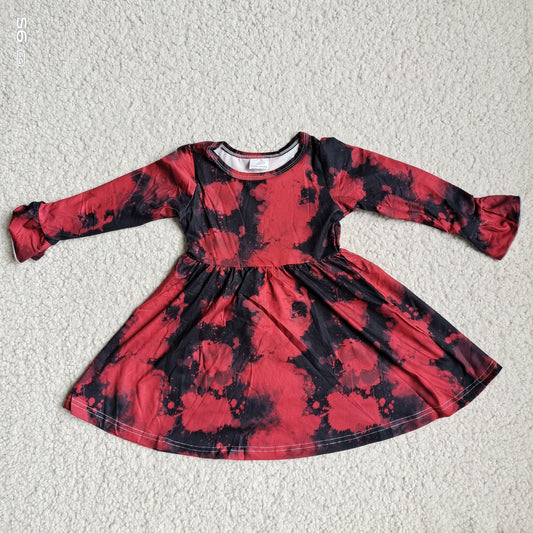 9.25 RTS NO MOQ（In stock）G4-12-1*. Baby Girls Winter Dress Dark red and black mixed long-sleeved dress