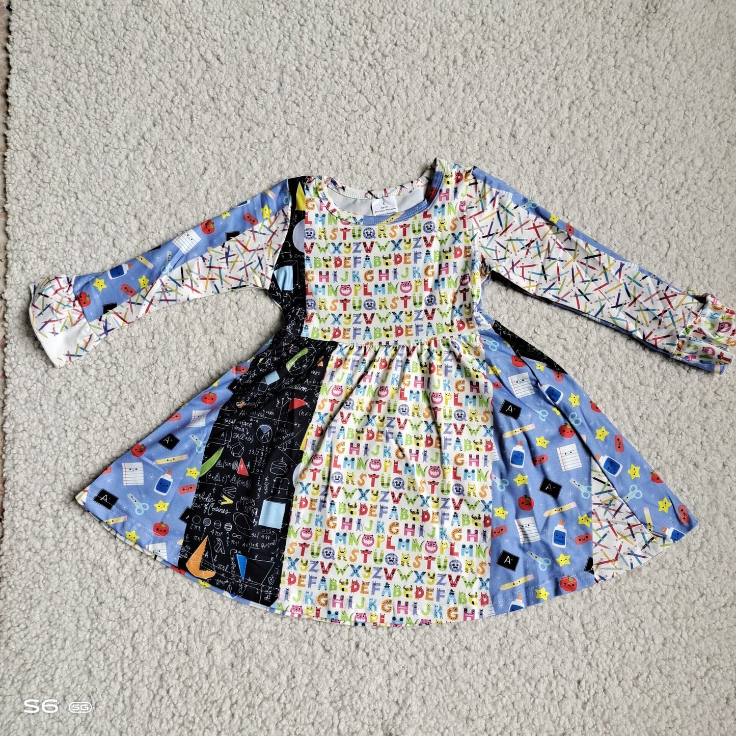 10.3 RTS NO MOQ（In stock）G4-12-2- Baby Girls Winter Dress Purple and black long-sleeved dress with colorful letters