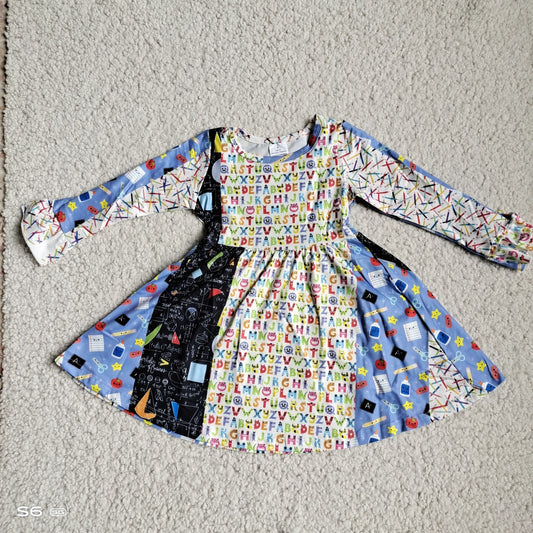 10.3 RTS NO MOQ（In stock）G4-12-2- Baby Girls Winter Dress Purple and black long-sleeved dress with colorful letters