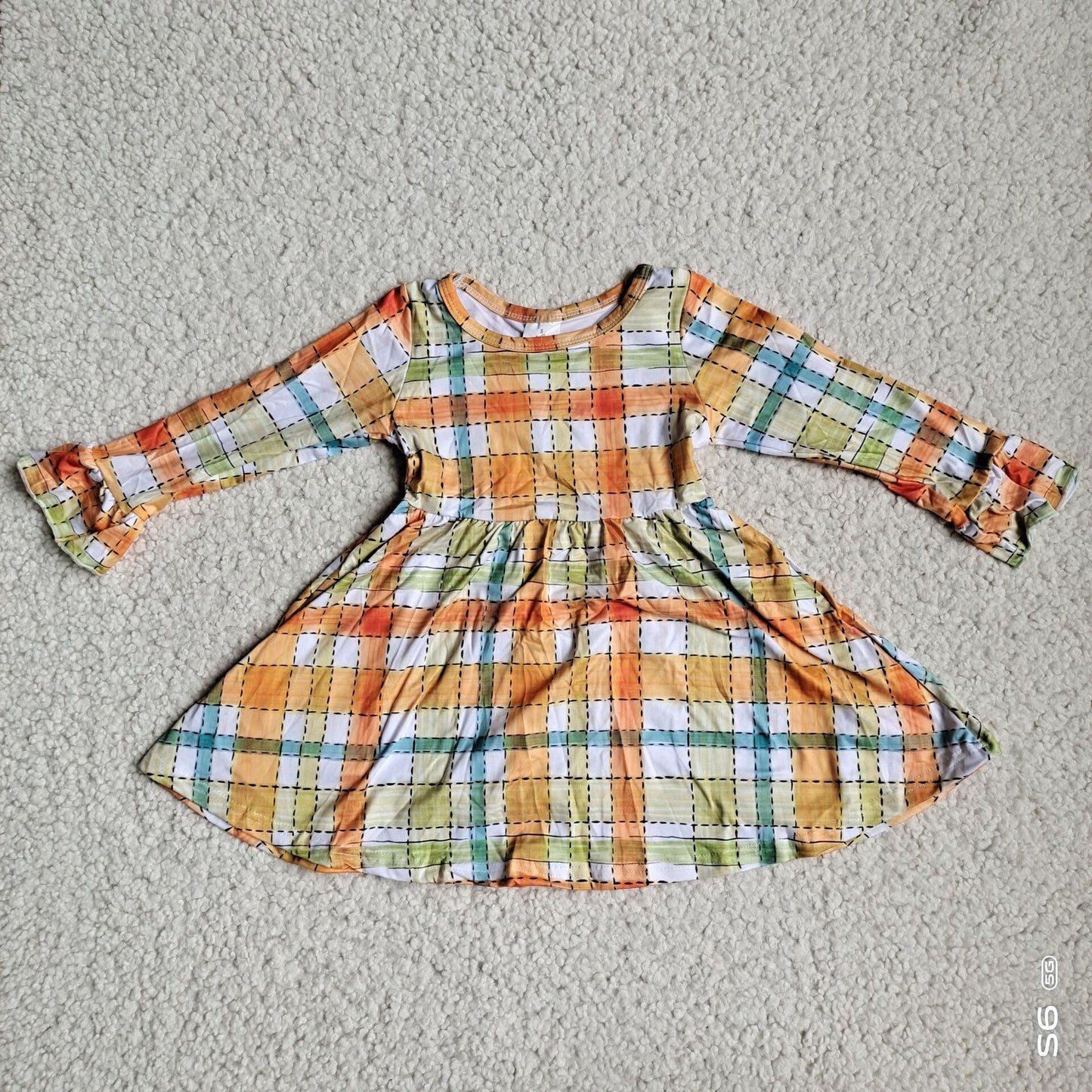 10.3 RTS NO MOQ（In stock）G4-12-2.. Baby Girls Winter Dress Orange and green line plaid long-sleeved skirt
