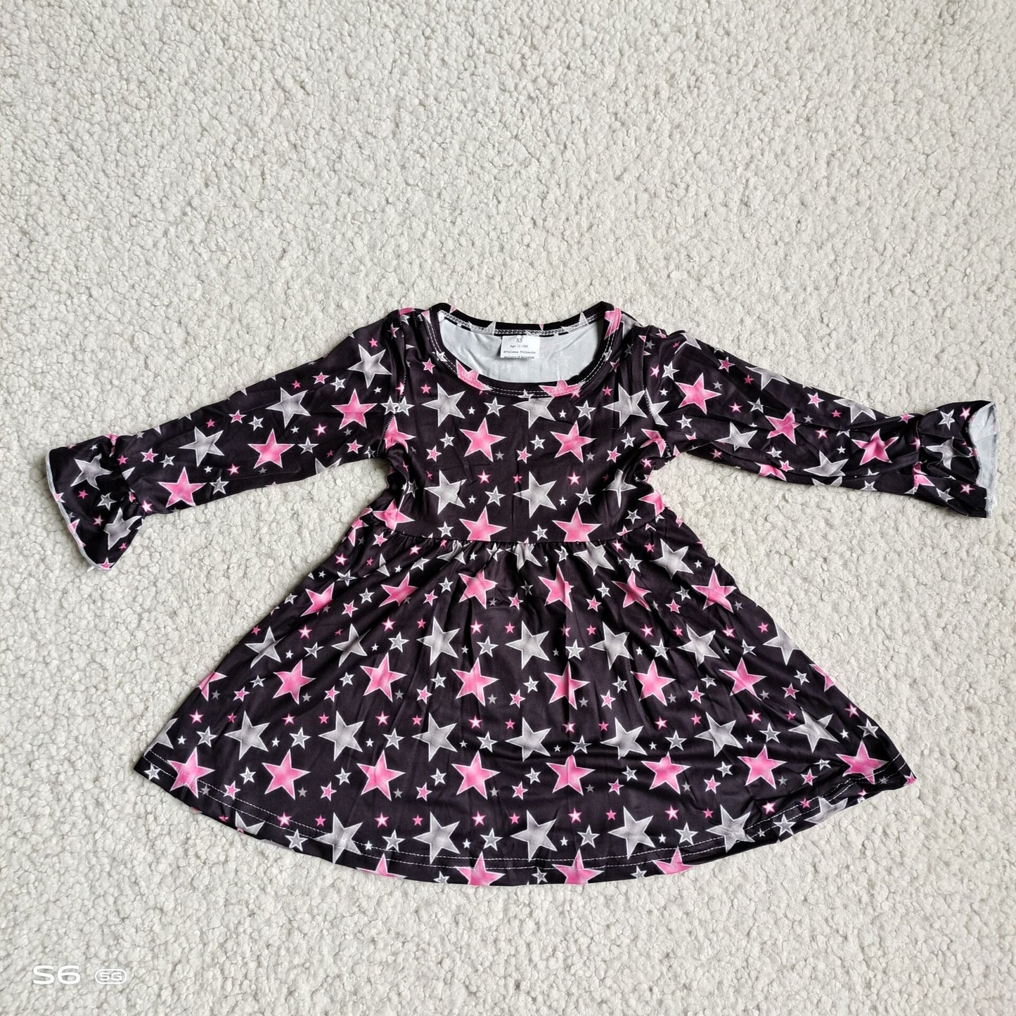 9.25 RTS NO MOQ（In stock）G4-12-2*. Baby Girls Winter Dress Rose purple gray star black long-sleeved dress