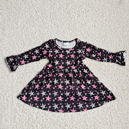 9.25 RTS NO MOQ（In stock）G4-12-2*. Baby Girls Winter Dress Rose purple gray star black long-sleeved dress