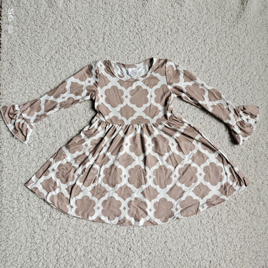 10.3 RTS NO MOQ（In stock）G4-12-2*; Baby Girls Winter Dress Khaki patterned long-sleeved dress