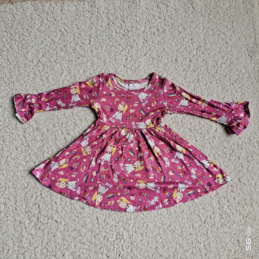 9.27 RTS NO MOQ（In stock）G2-16-3. Baby Girls Winter Dress Girls' long-sleeved dress with rainbow letters and stars in rose purple